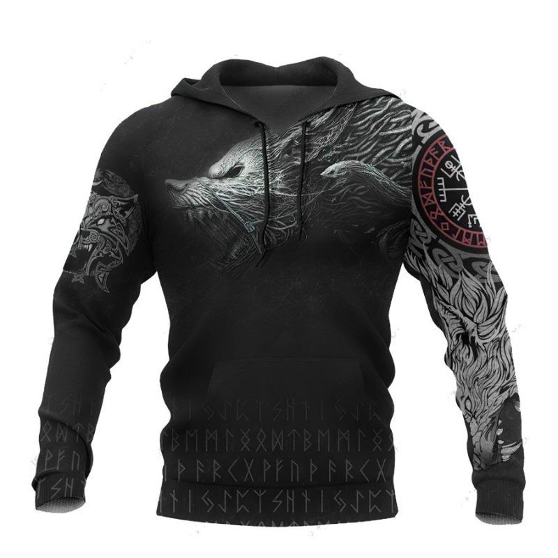 2024 Nuova Felpa con Cappuccio 3d Stampa Viking Harajuku Pullover Felpa con Cappuccio da Uomo Oversize Vintage Abbigliamento Maschile Autunno Manica Lunga