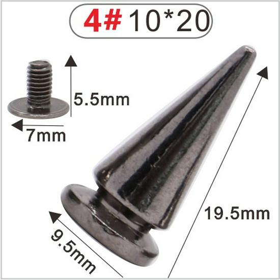 Punk Spike Alloy Bullet Rivet Horn Cone with Base Screw for Apparel, Bags, Shoes