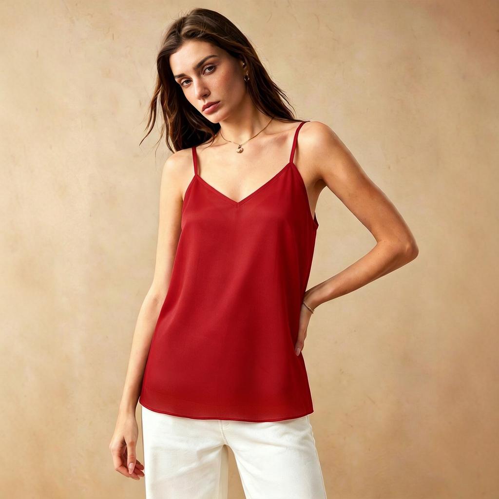 Women's summer new V-neck sling vest women's back kinked split irregular hem top