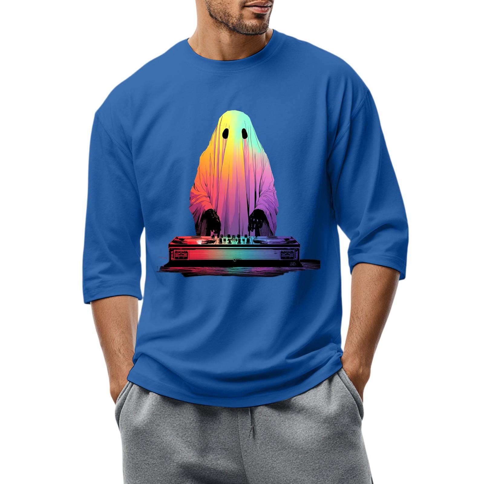 

Men S Round Neck Three-Quarters Sleeve Top Casual Fashion T-Shirt S синій