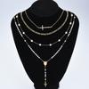 17KM 4 Stück Elegantes Luxus Goldfarben Zirkon Kreuz Anhänger Halskette Set für Damen Mehrschichtige Lange Halsketten Tägliches Tragen Party Schmuck