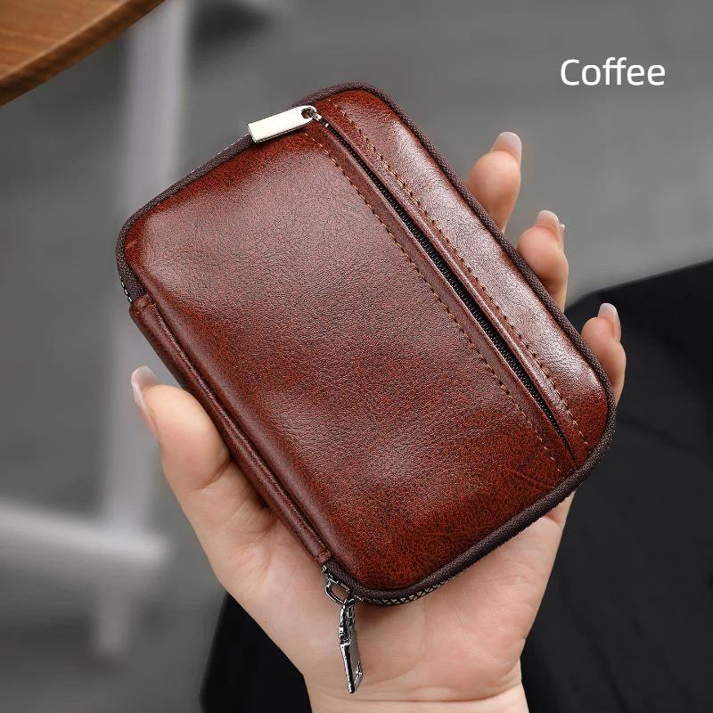Minimalist Leather Key Organizer Pouch with Multiple Compartments Zipper Closure Slim Key Holder for Business Travel Gift