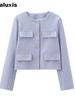 Women's New Fall Winter High-End Crew Neck Small Cardigan Style Short Jacket Fashion Versatile Oversized Check Blazer