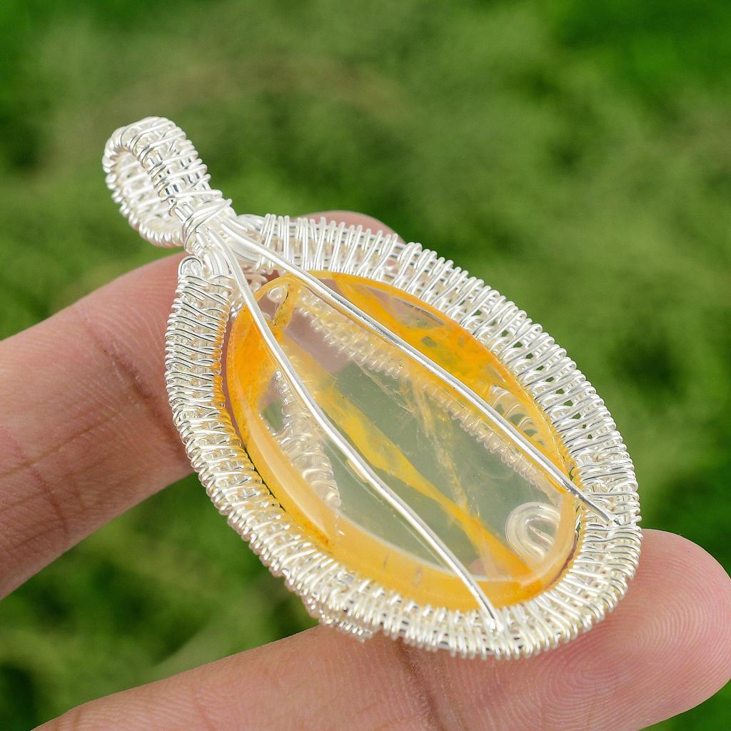 Daughters Day Sale Sterling Silver Natural Plume Agate Wire Wrapping New Pendant