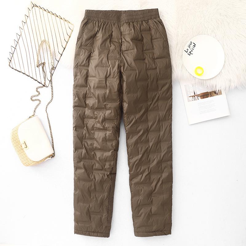 Vintage Quilted Pants Women Winter Warm Trouser Cotton-padded Pants Casual Design Pockets Elastic Waist Korean Chic Black Pants