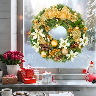 Weihnachtskranz Fensteraufkleber Elektrostatische Fensteraufkleber Kranzmuster Glasaufkleber