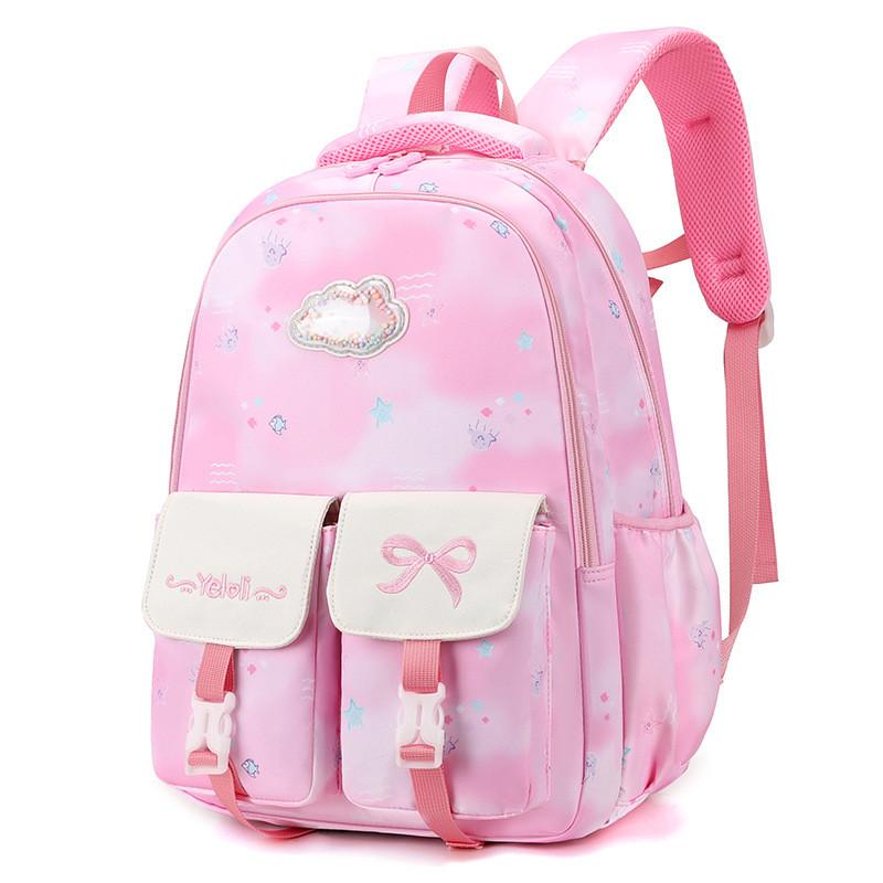 Stylish And Trendy Waterproof School Backpack For Girls With Cartoon Prints In Purple Pink And Blue
