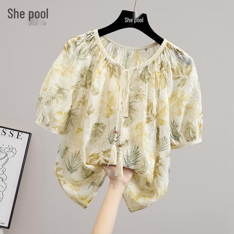 Women s Printed Round Neck Pullover Shirt S