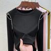 Crew Neck Long-sleeved Women's Clothing Trendy New Woodale High-quality Black Bottoming Shirt Women's Spring and Summer Outer Wear