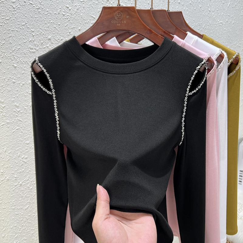 Crew neck long-sleeved women's clothing trendy new Woodale high-quality black bottoming shirt women's spring and summer outer wear