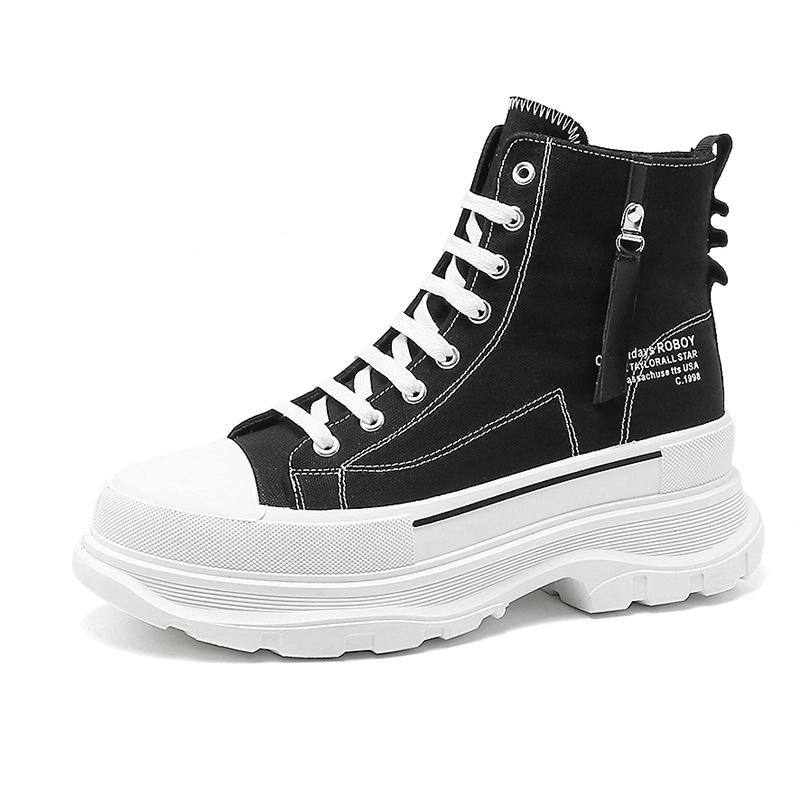 

Четырехсезонные парусиновые кеды с высоким верхом, молодежная спортивная и повседневная мужская обувь, модные осенне-зимние шнурованные туфли на толстой подошве с увеличением роста 44