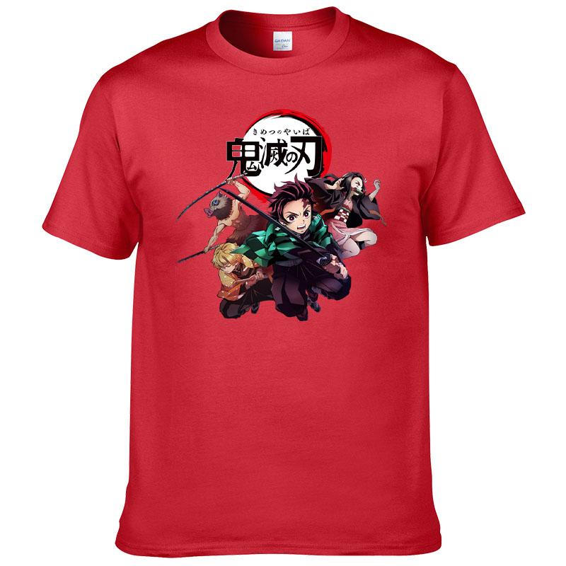 Printed Demon Slayer Kimetsu No Yaiba T-shirt Men's Harajuku 100% Cotton Tee Short Sleeve T Shirt Summer Clothes Homme Tops F171