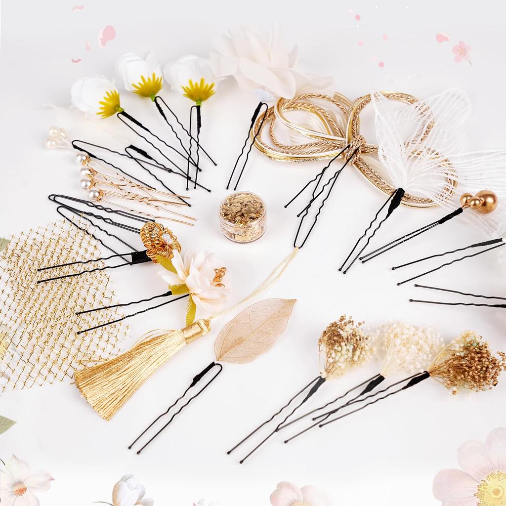 Biutee Hair Ornament for and Furisode and Features Bud and Gold and Cute Hair Clips for Formal Hairpiece for Coming-of-Age Ceremonies, Graduations,