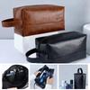 Mens Business Travel Bag Zipper Makeup Bags PU Leather Travel Toiletry Bag Cosmetics Organizer Storage Pouch Large Capacity