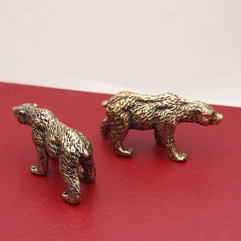 1PCS Solid Brass Polar Bear Figurines Miniatures Bronze Animal Decoration Antique Small Ornament