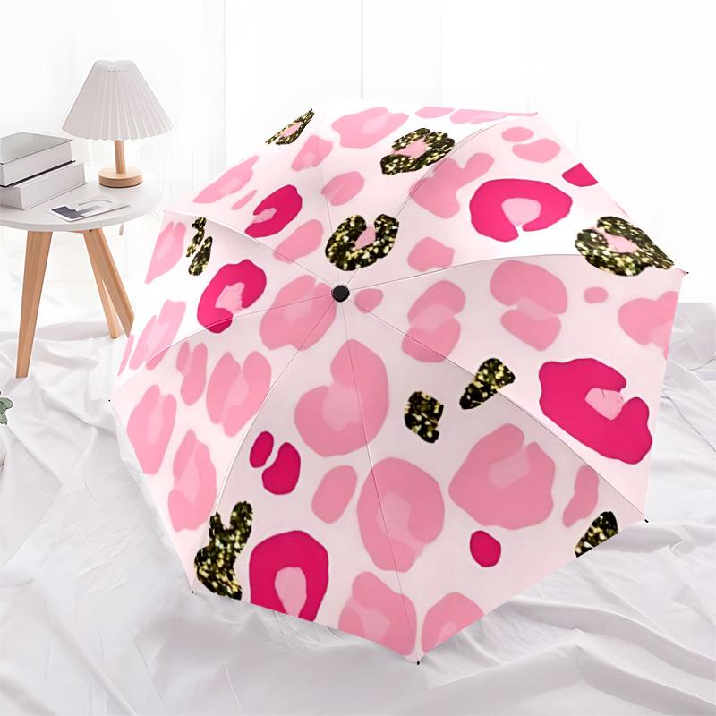 1pc Pink Leopard Print Automatic Open/close Folding Umbrella, Compact Portable Travel Umbrella, Cute Umbrella, Durable Construction yy260328004