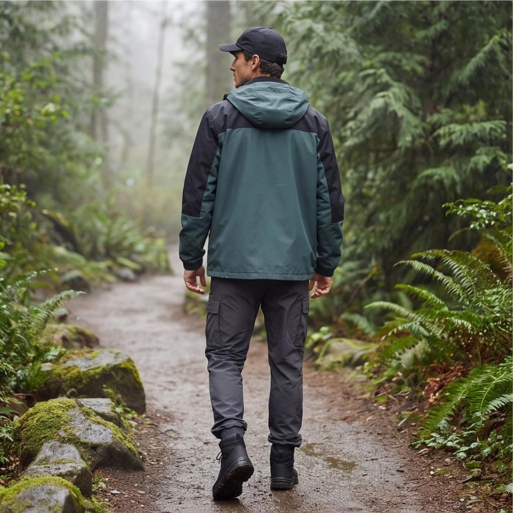 Unisex Lockere Passform Schulterabfall Farbblock Windjacke Mit Kapuze Outdoor Wasserdicht Shell Mantel