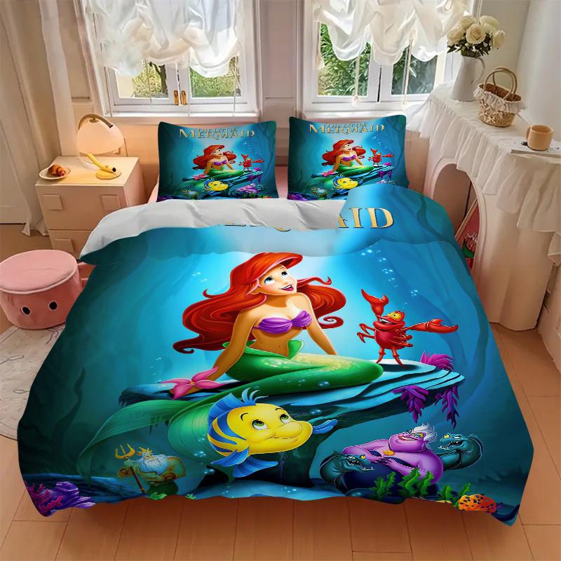 3pcs Ariel In the Sea Bedding Set Includes 1 Quilt Cover and 2 Pillowcases, Comfortable S005