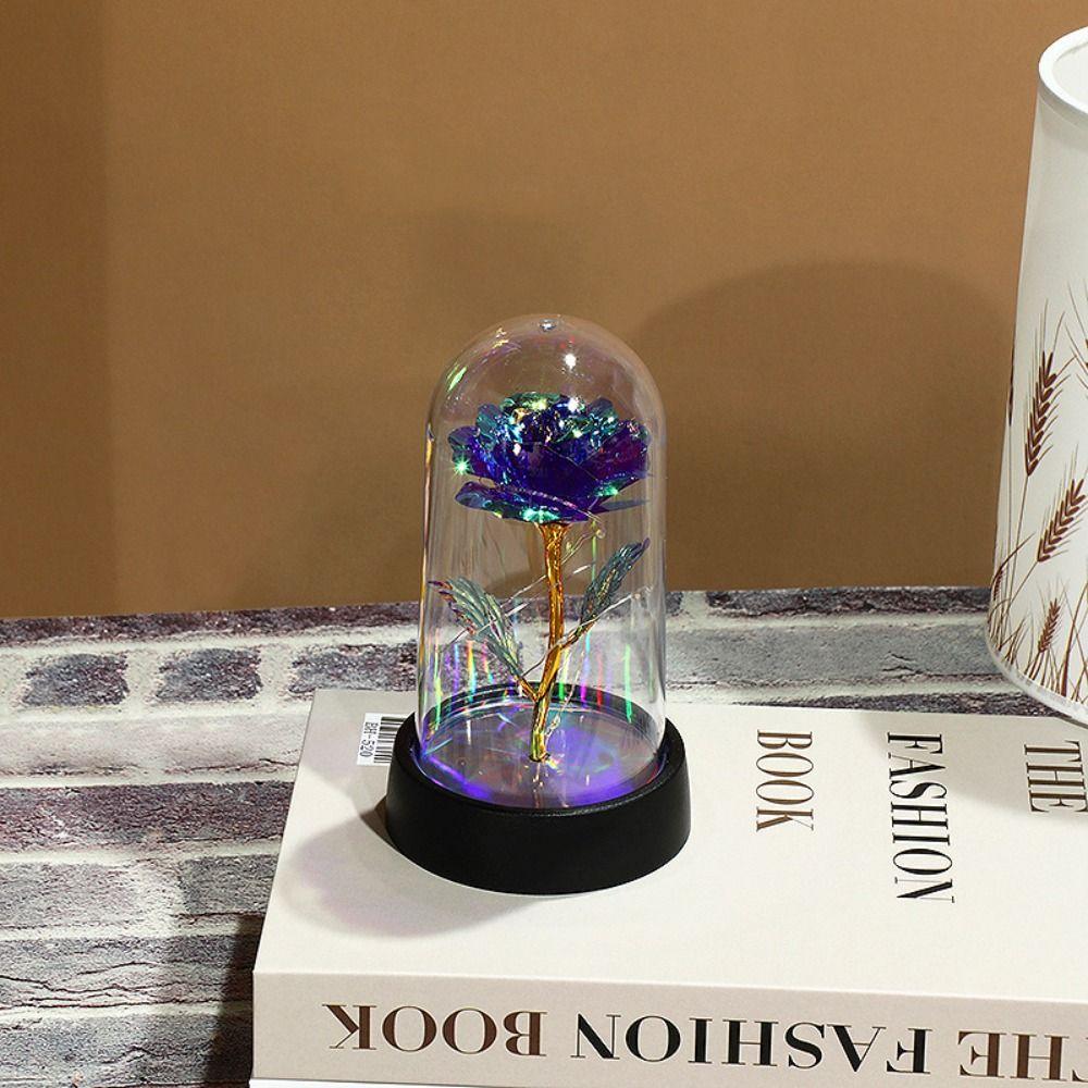 Rot Bunte Dekorative Blumen Pflanzen Ewige Rose LED-Licht Folienblume Valentinstag