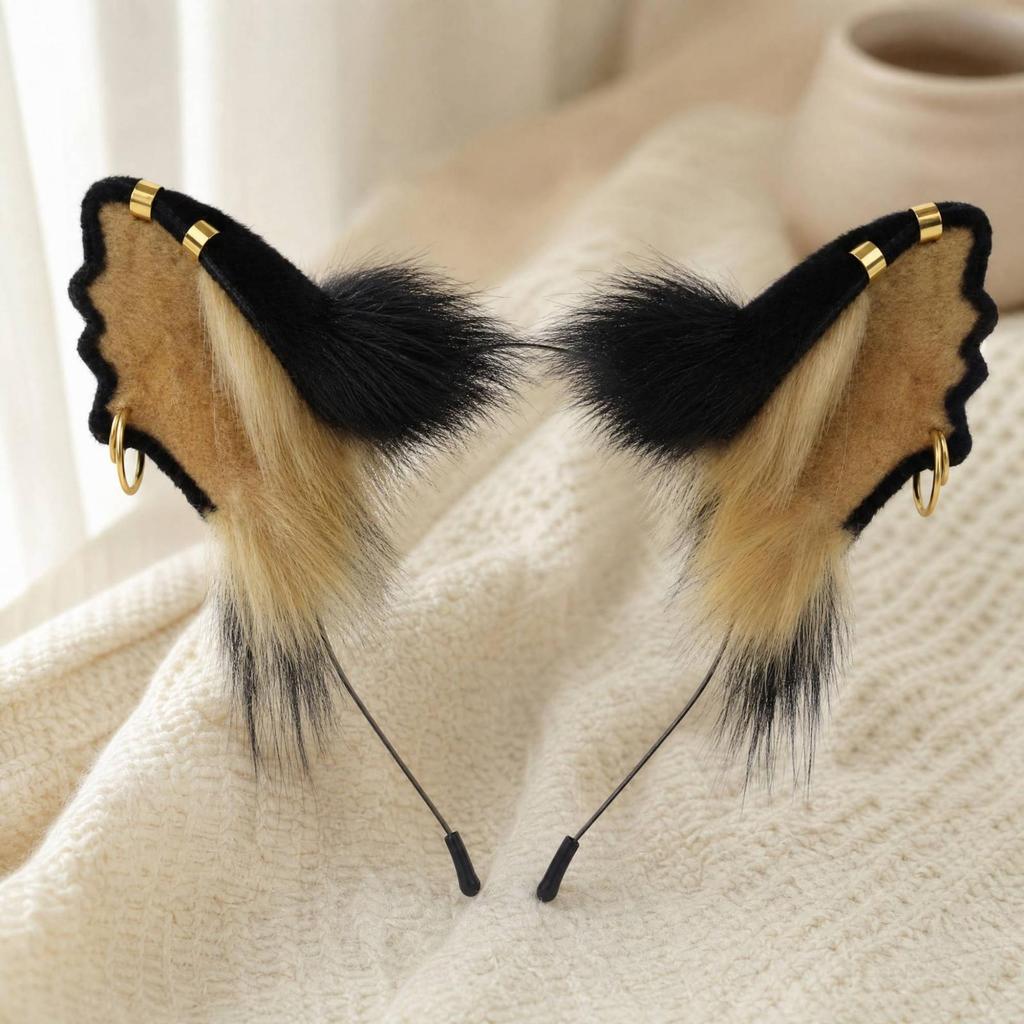 Furry Creature Ears Cosplay Headband Soft Ear with Golden