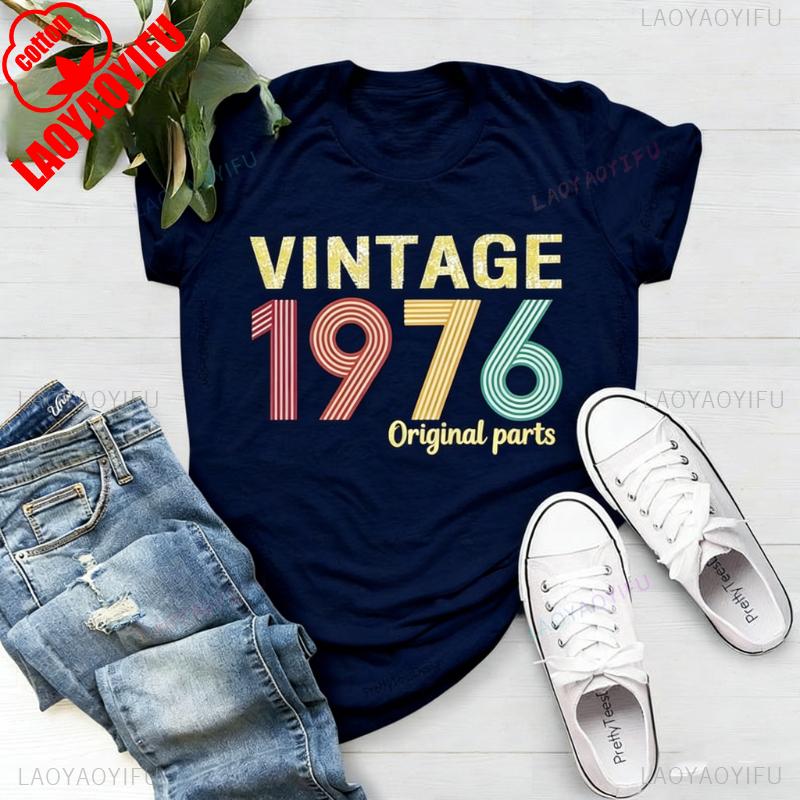 Oryginalna Część 1976 Retro Koszulka Vintage Urodzony w Dla Kobiet Prezent na 49. Urodziny dla Unisex Drukowana Koszulka T-shirt Topy Uniwersalne T-shirty