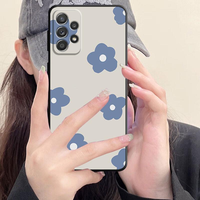 Black Soft Bumper Case For Samsung Galaxy A33 A52 A13 A71 A31 A51 A32 A22 A72 A21s A23 A53 A14 A52s Lovely Flower Cover