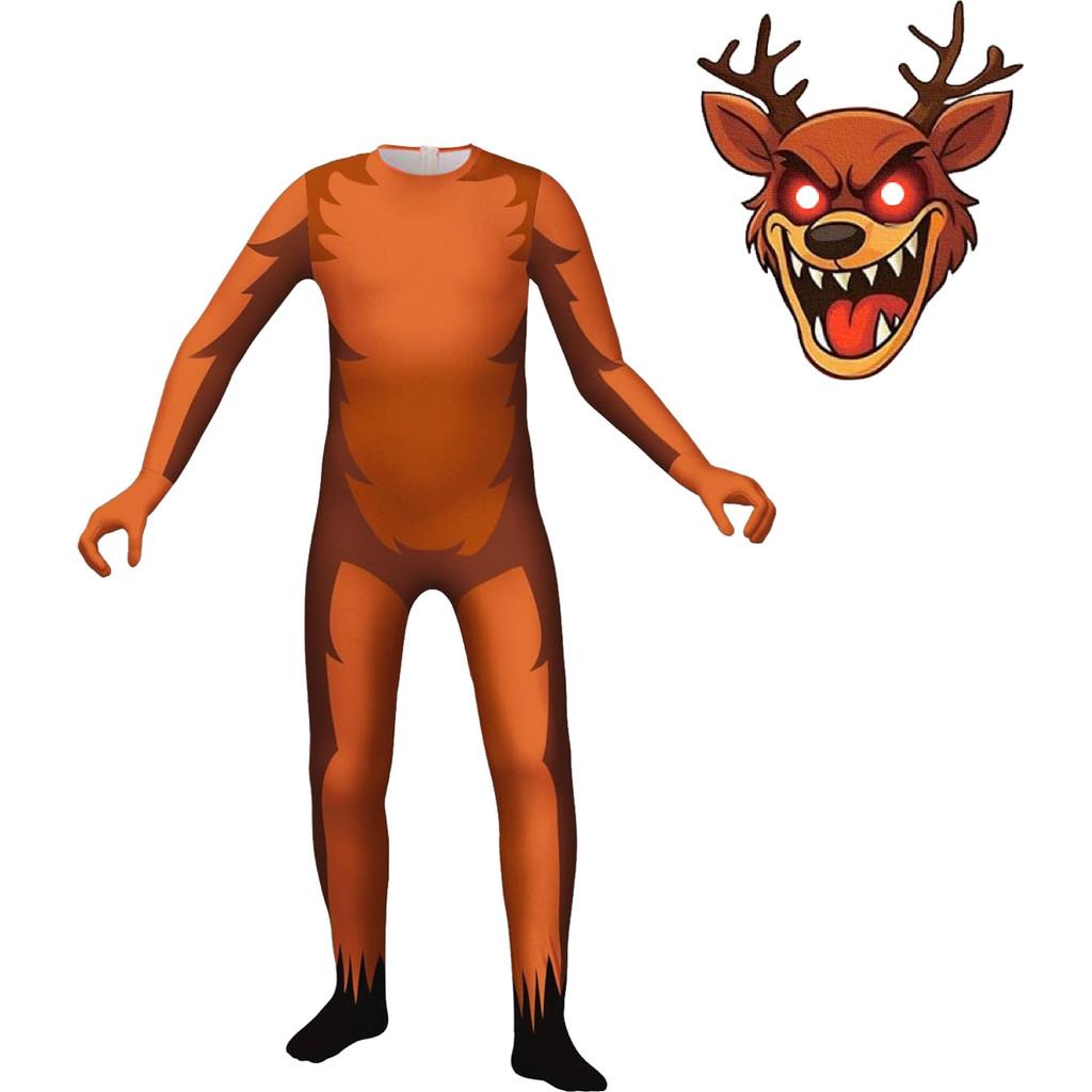 Kinder Jungen Mädchen 99 Nächte im Wald Druck Langarm Jumpsuit Masken Sets Halloween Cosplay Kostüme 150cm orange