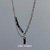Black Zircon Ice Crack Pendant Necklace For Men With Titanium Steel Chain And Geometric Design