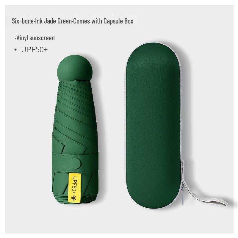 Compact Capsule Umbrella with UV Protection and Black Glue Sunshade