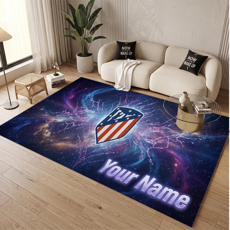 Personalized Crystal Velvet Carpet Atletico Madrid FC Pattern Non Slip Floor Rug