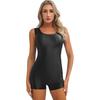 Womens Glossy Sleeveless Short Jumpsuit Solid Color Stretchy U Neck Bodysuit for Yoga Dance Bodybuilding Swimsuit Swimming