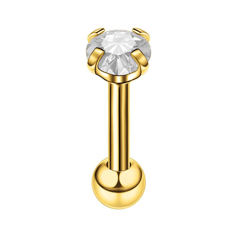 Stainless Steel Cubic Zirconia Stud Earrings - Round Four-Claw Cartilage Piercing Jewelry