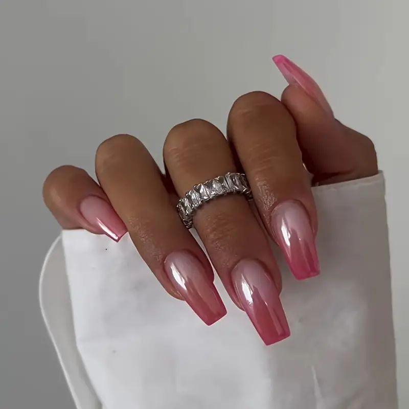 Electroplated Gradient Nail Art Set: 24 Medium-Long Spicy Girl Style Pieces