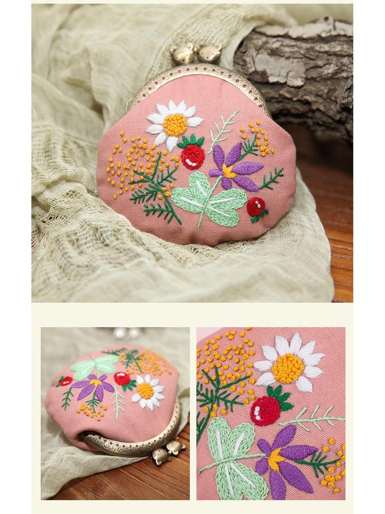 Lu Embroidery Floral Coin Purse DIY Kit: 3D Beginner's Handmade European Design