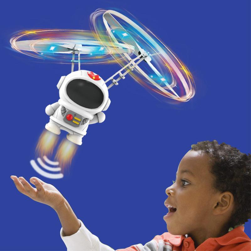 Induction Flying Aircraft Spaceman Design Mini Toy Helicopter Induction Control Aircraft Lighting for Kids Interaction Gift