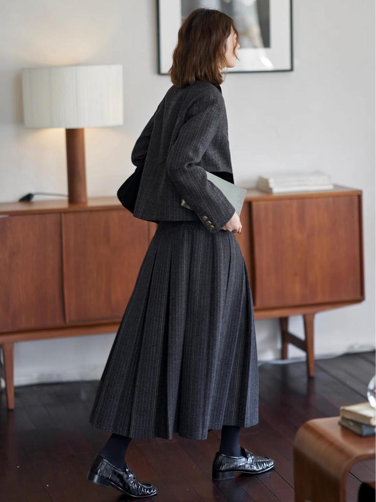 Ink Line Studio "Hogwarts" Retro Plaid Wool Suit & Vest Set with Pleated Skirt