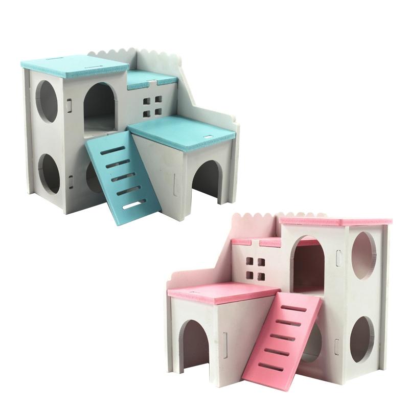 Wooden Hamster Deluxe Double Deck Villa Natural Living Hideout Hut Toy Small Animal Chew Toy for Hamster Cage