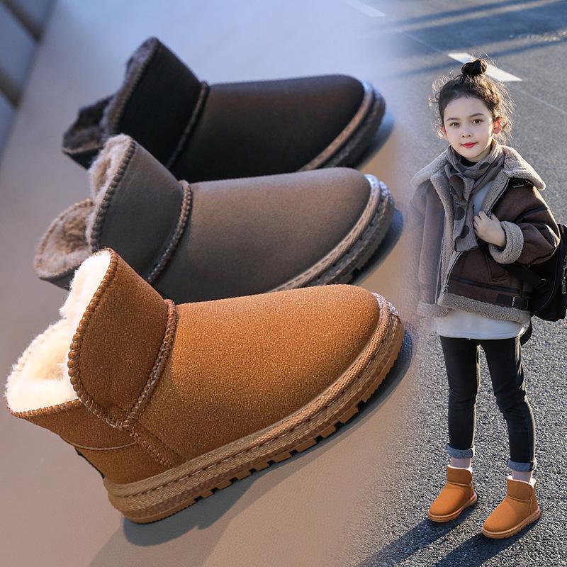 Fashion solid color children's foot cover snow cotton 2025 winter explosion velvet warm short boots boys thickened cotton boots