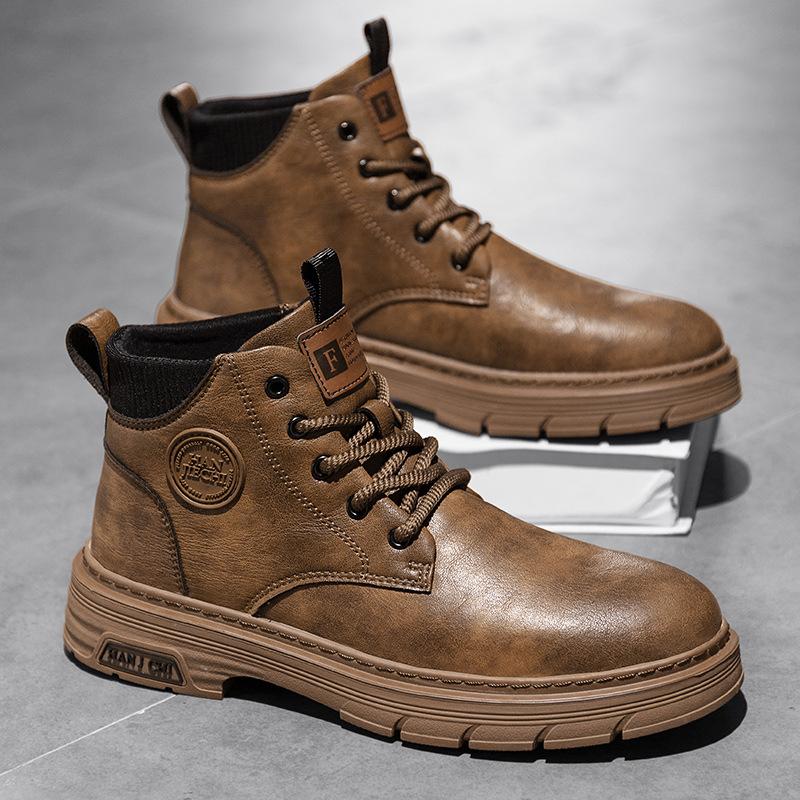 Martin Boots Men's Autumn and Winter 2024 New Men's Retro British Style Casual Heightening Thick-soled Tooling Non-slip Leather Boots