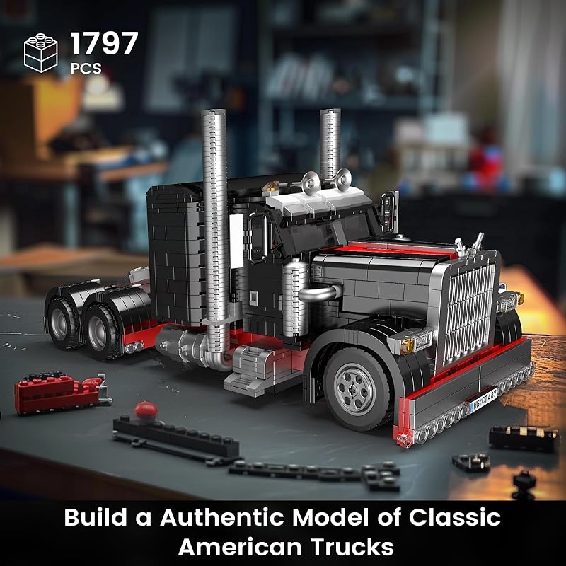 Mold King 10037 Technik technology americký nákladní vůz černé modelové stavebnice sada, kreativní věda a technika nákladní vůz stavebnice sada auto