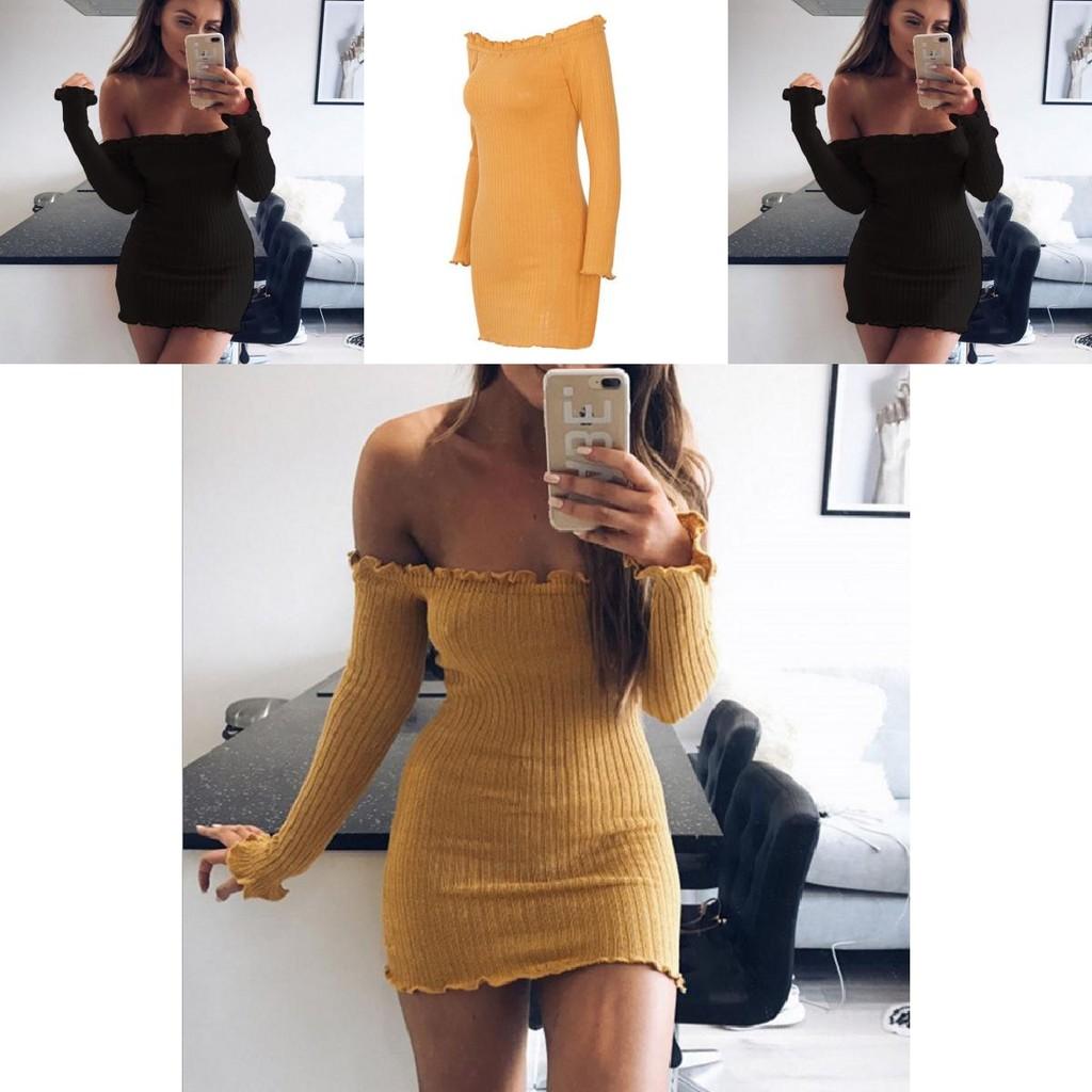 Cotton Solid Color Bodycon Dress With Long Sleeve And High Waist For Women