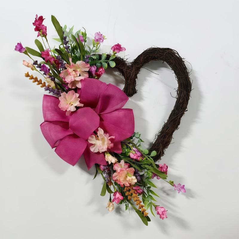 Heart Shaped Artificial Rose Wreath Valentine's Decoration Spring Wreath for Front Door Wall Window Wedding Anniversary