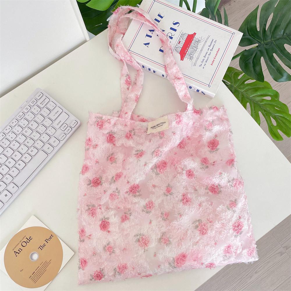 Floral Tote Bag With Textured Polyester For Daily School And Commute