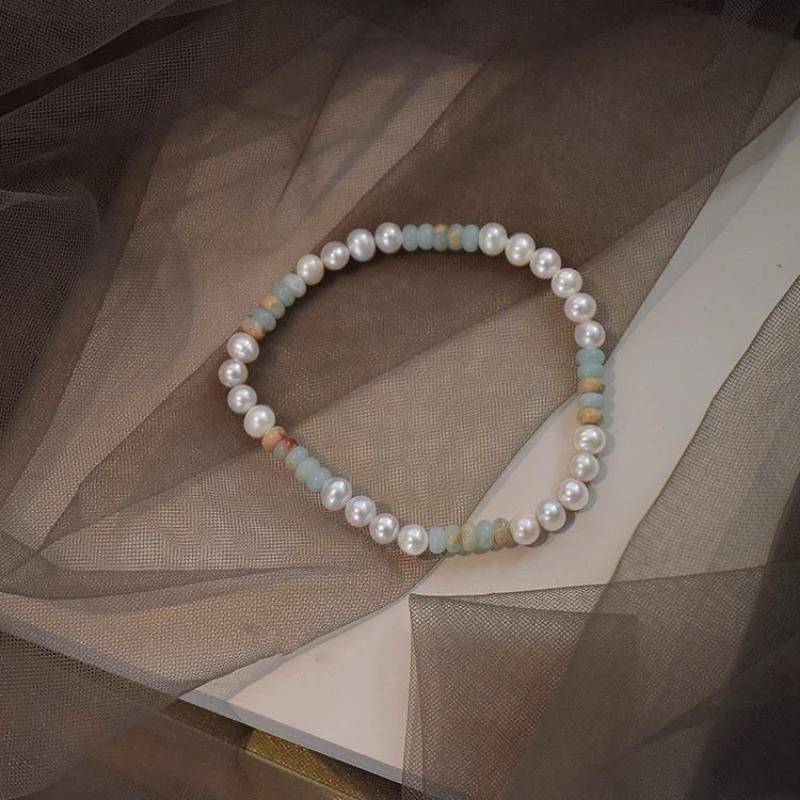 Pearl Pastel Beaded Bracelet – Handmade Natural Stone Stackable Bracelet for Women, Dainty Boho Jewelry Gift