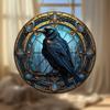 Crow Stained Glass Suncatcher, Gothic Raven Acrylic Window Hanging Decor with Chain for Home, Garden, Indoor Outdoor Decor