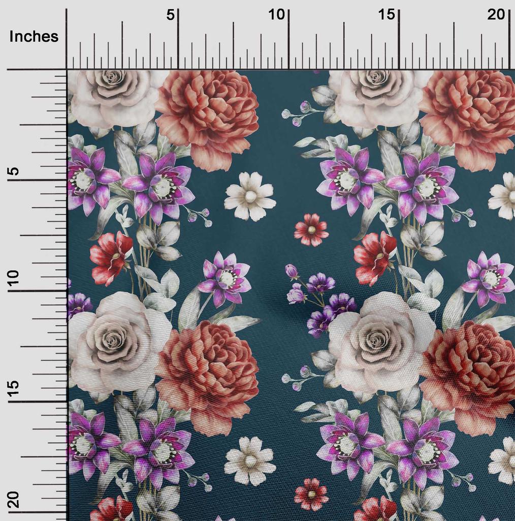 oneOone Cotton Flex Black Fabric Leaves|Lotus & Rose Floral Quilting Supplies Print Sewing Fabric By The Yard 40 Inch
