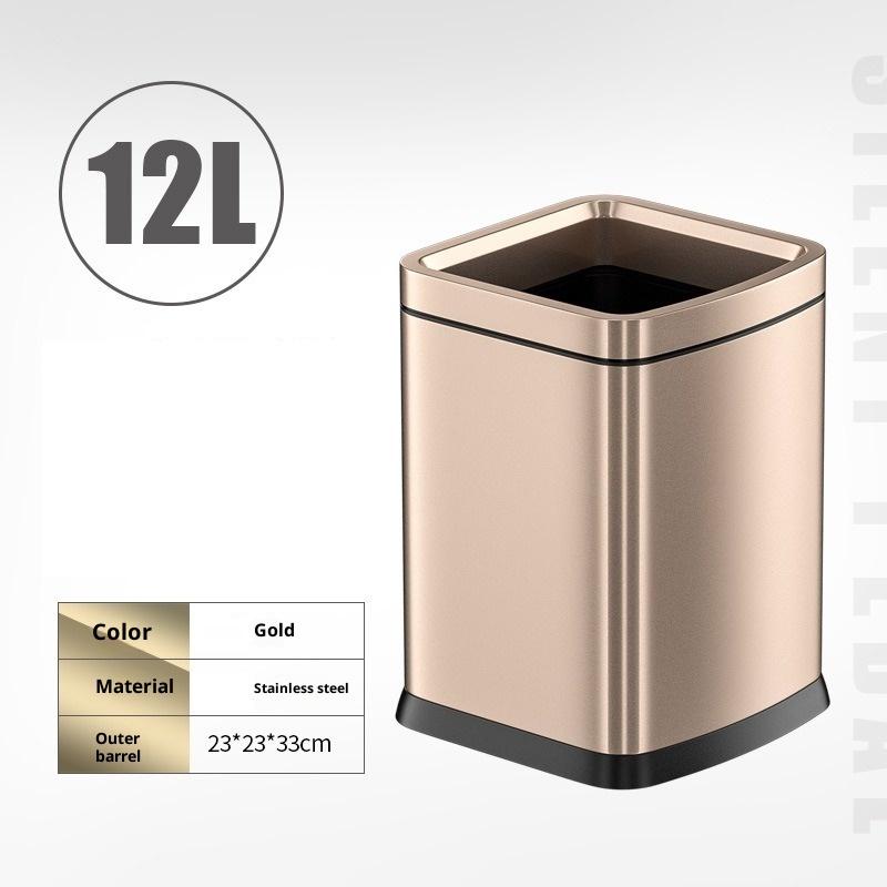Stainless Steel Trash Can Large Capacity Kitchen Trash Bins Creative Square Toilet Garbage Bin Household Cleaning Accessories