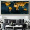 Golden World Map Pictures Posters and Prints Wall Art Canvas Paintings for Living Room Decoration Cuadros Home Decor No Frame