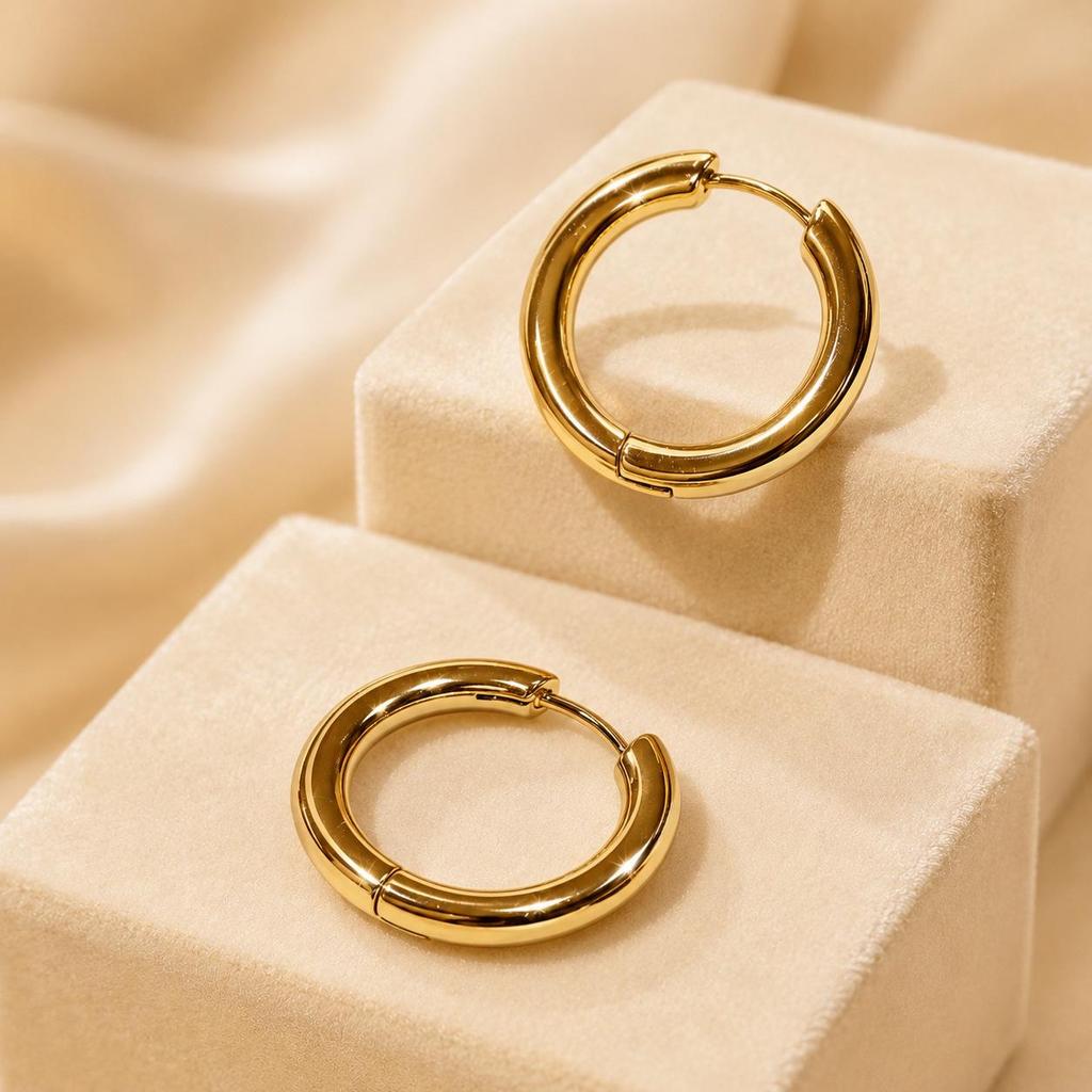 Gold-Plated Stainless Steel Round Wire Hoop Earrings: Fashionable, Light Luxury, Minimalist, High-End Feel Jewelry