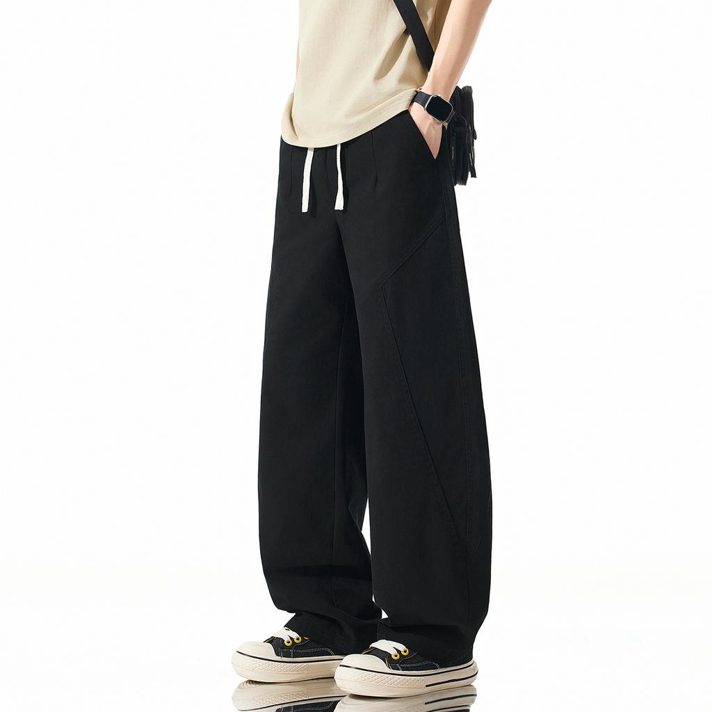 American Solid Color Simple Trendy Brand Splicing Overalls Men's Pure Cotton Comfortable Loose Wide Leg Straight Casual Long Pants